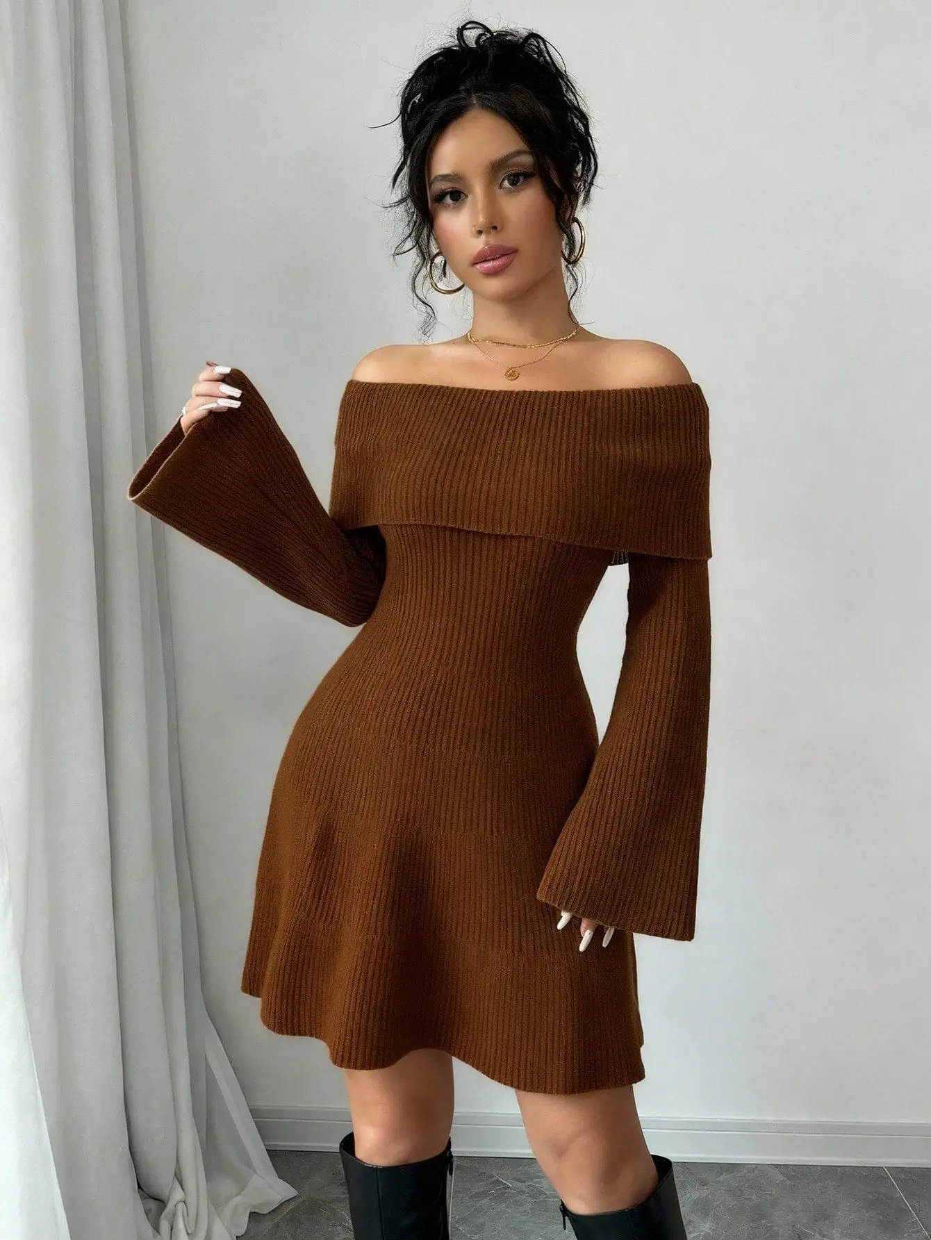 green emerald velvet dress Fit and Flare Sweater Dress