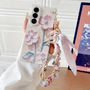 Watercolor Floral Silk Scarf Brlet Compatible with Samsung Z Fold 7 Case - Stylish Full-Body Protective Cover for Galaxy Fold 7