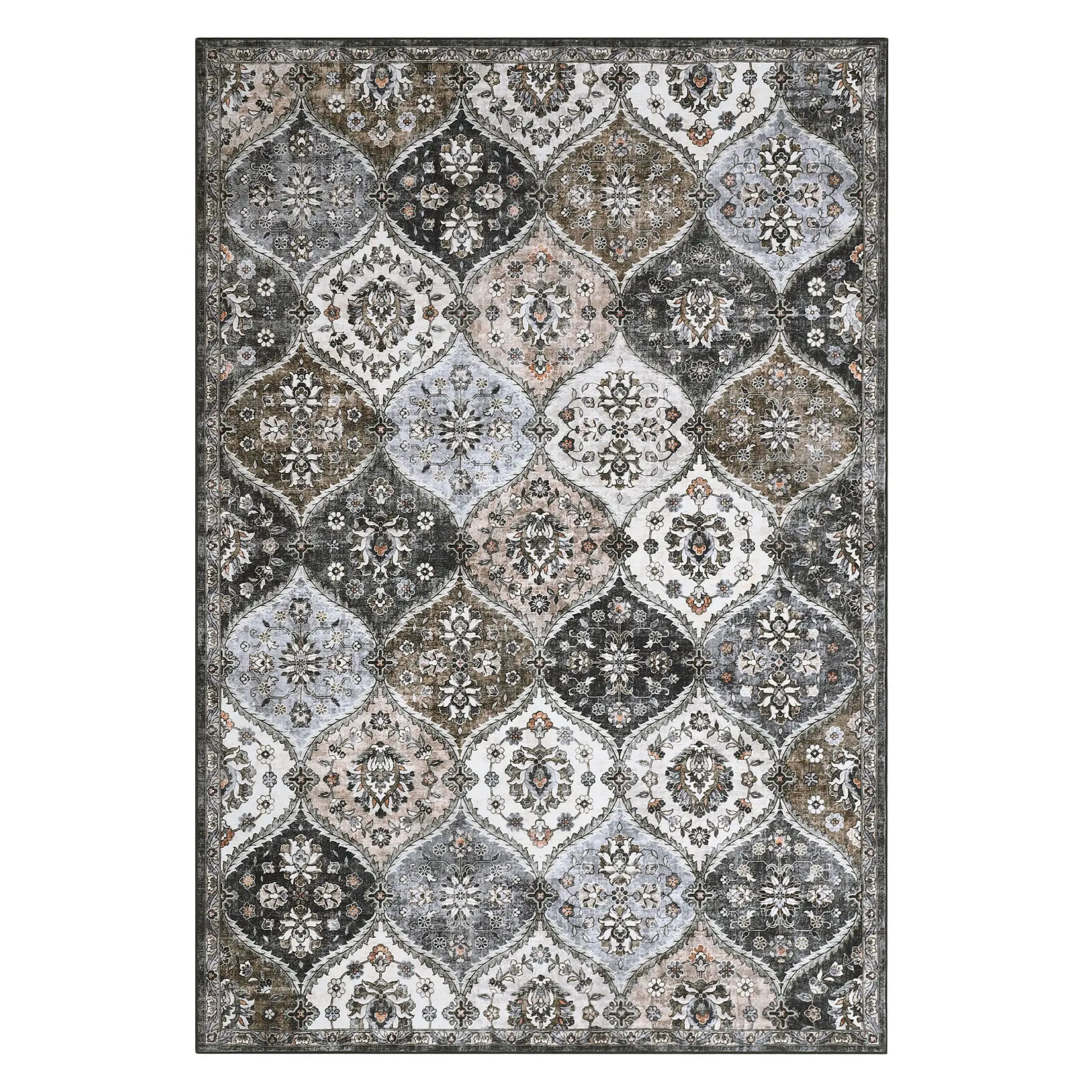 8x10 ft Home Decorative Rug, Washable Soft Retro Vintage Floral Print Low Pile Non-Slip Floor Cover for Living Room, Bedroom
