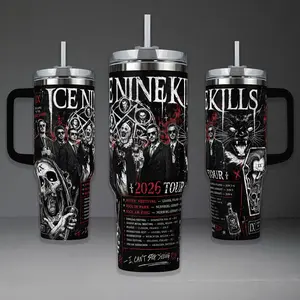 Ice Nine Kills Tumbler, 2026 Tour Dates 40oz Cup with Handle & 20oz Travel Mug. Metalcore Horror Gaming Gift, Ice Nine Kills Inspired Insulated Tumbler Featuring Epic Tour Poster Design.