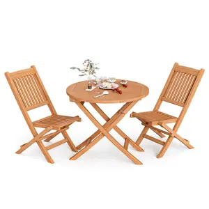 COSTWAY - Outdoor Bistro Set with Slatted Seat and Tabletop for Backyard