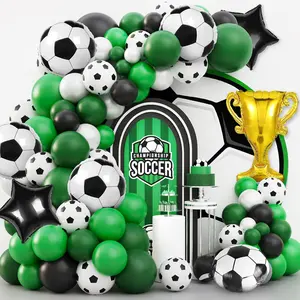 Soccer Party Decorations, 113Pcs 12 10 5 inch Soccer Balloons Garland Arch Kit Green White Black Balloons for Boys Soccer Sports Theme Birthday Party Decorations