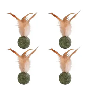 4-packs Catnip Toys for Cats Interactive Feather Catnip Balls with Cat Grass Tablets Teaser Wand Chew Molar Toys for Self-Entertainment Stress Relief Hairball Control