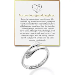 Hope Rings Granddaughter Hug Ring  – hypoallergenic Inspirational 999 Pure Silver & 304 Stainless Steel Jewelry with “Always With You” Message – Adjustable Ring for Women – Tarnish Free Jewelry Gift for Her – Birthday Gift for Her