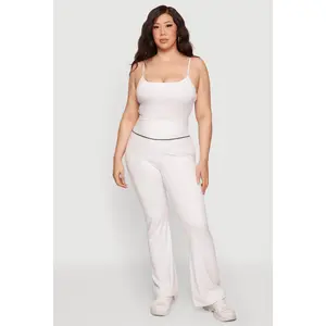 Plus Size Contrast Piping Flared Active Pants