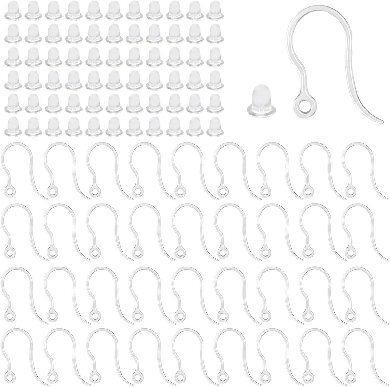 40pcs Clear Plastic Earring Hooks Ear Wire with Loop French Fish Hooks With Transparent Earring Stoppers for DIY Jewelry Making