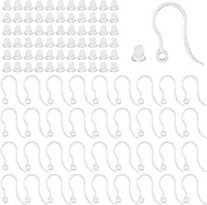 40pcs Clear Plastic Earring Hooks Ear Wire with Loop French Fish Hooks With Transparent Earring Stoppers for DIY Jewelry Making