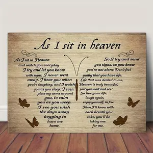 1 Piece Wooden Frame Canvas Painting Butterfly Canvas Poster Sitting in Heaven Wall Art Canvas, Heaven Memorial Gift Picture Print Painting Wall Art Office Bathroom Living Room Decoration Wall Art Decoration Modern Home Decor with Frame Ready to Hang