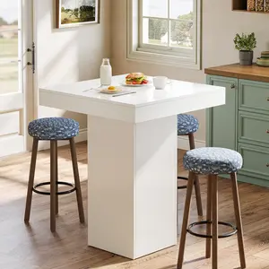 LITTLE TREE Bar Table, Square Kitchen Dining Table, Modern Counter Height Pub Cocktail Tables for Dining Room, Tavern, Coffee Corner, Party, 31.5 x 31.5 x 39.4 Inches, White