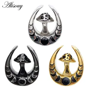 Alisouy 2PCS Stainless Steel U-shaped Mushroom Saddle Ear Tunnels Plugs Expander Stretcher Gauges Earrings Piercing Body Jewelry