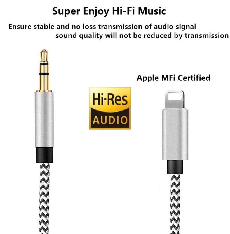 iPhone Aux Cord for Car, [Apple MFi Certified] Lightning to 3.5 mm Aux Audio Nylon Braided Cable for Car Home Stereo Speaker Headphone Compatible with iPhone 14 13 12 11 Pro Max XS XR X 8 iPad, Silver