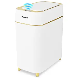 Pukomc Plastic Automatic Trash Can – Touchless Auto-Sensor Bin with Wave & Knee Induction, Quick Silent Open, Removable Liner, Battery-Powered, Waterproof