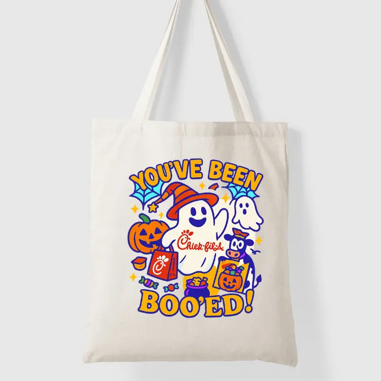 Halloween Boo Bag Tote - You've Been Booed Design | Trick-or-Treat Neighbor Gift Bag Idea | Reusable Cotton/Polyester Tote Bag 13" X 14"
