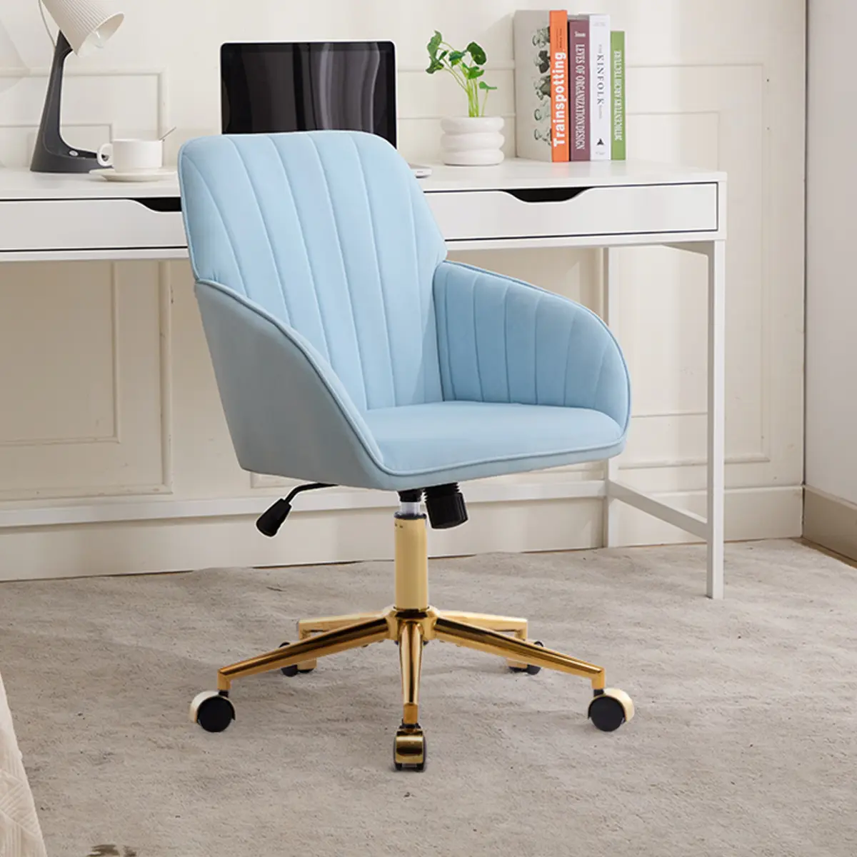 TY Adjustable Office Chair, Home Bedroom, Ergonomic Swivel Chair, Backrest Seat, Comfortable for Long Sitting,Beige/Black/Gray/Baby Blue/Lilac/Khaki