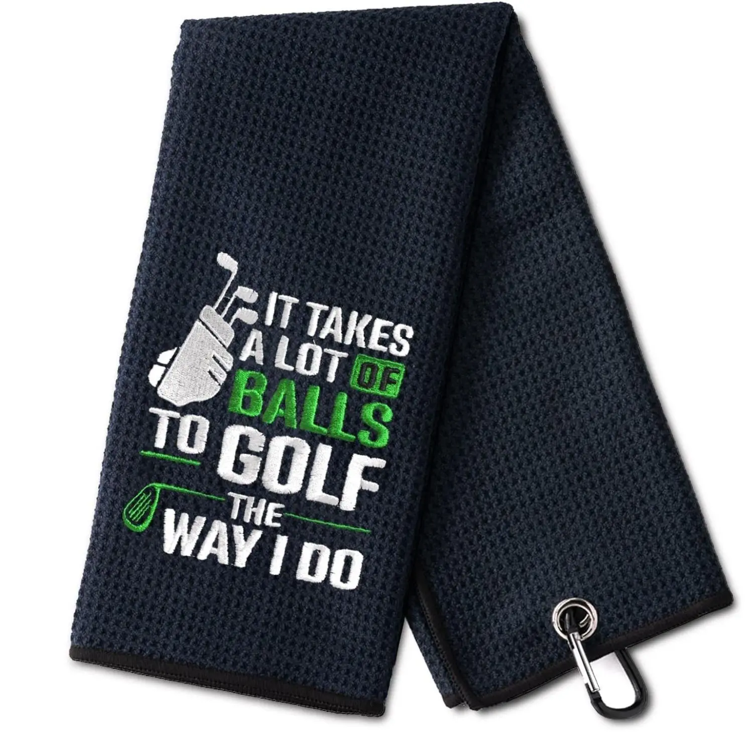 Letter Pattern Golf Towel, Embroidered Golf Towel for Golf Bags with Clip, Men's Golf Accessories, Golf Gear, Golf Equipment, Golf Gift Accessory, Fathers Day Birthday Retirement Gifts for Golf Fan Dad