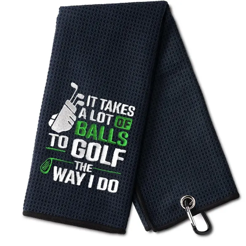 Letter Pattern Golf Towel, Embroidered Golf Towel for Golf Bags with Clip, Men's Golf Accessories, Golf Gear, Golf Equipment, Golf Gift Accessory, Fathers Day Birthday Retirement Gifts for Golf Fan Dad