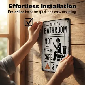 Vintage Metal Tin Sign 8x12 Inch, Funny Bathroom Wall Art “This Is A Bathroom Not An Internet Cafe”, Rustic Farmhouse Decor for Home Washroom, Moisture Resistant Pre-drilled Sign, Humorous Gift for Housewarming Birthday