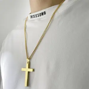 Cross Necklace for Men Titanium Steel Large Mens Cross Crucifix Pendant Necklace Chain Jewelry For Men Boys