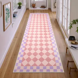 Checkered Washable Rug Runners for Hallways Non Slip,2x7 Black Kitchen Bathroom Runner Rug,Trellis Low Pile Indoor Carpet Runner for Bedroom Entryway Foyer