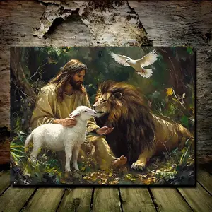 1pc Framed --Jesus Sitting in the Olive Garden Theme Canvas Wall Art Framed Painting Clearance Sale, 2D Flat, Suitable for Easter, Mother's Day, Winter and Summer, Send Him/Her Indoor Luxury Decoration, Bedroom, Living Room, Bathroom