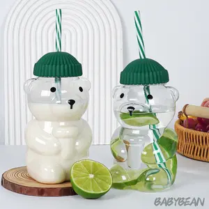 Cute Bear Plastic Water Cup, Teddy Bear Water Cup 550ML, Detachable Straw Cup, Portable Water Bottle, Home Use, Bar, Restaurant, Car, Casual Bar, Cafe, Bottle (boxed)