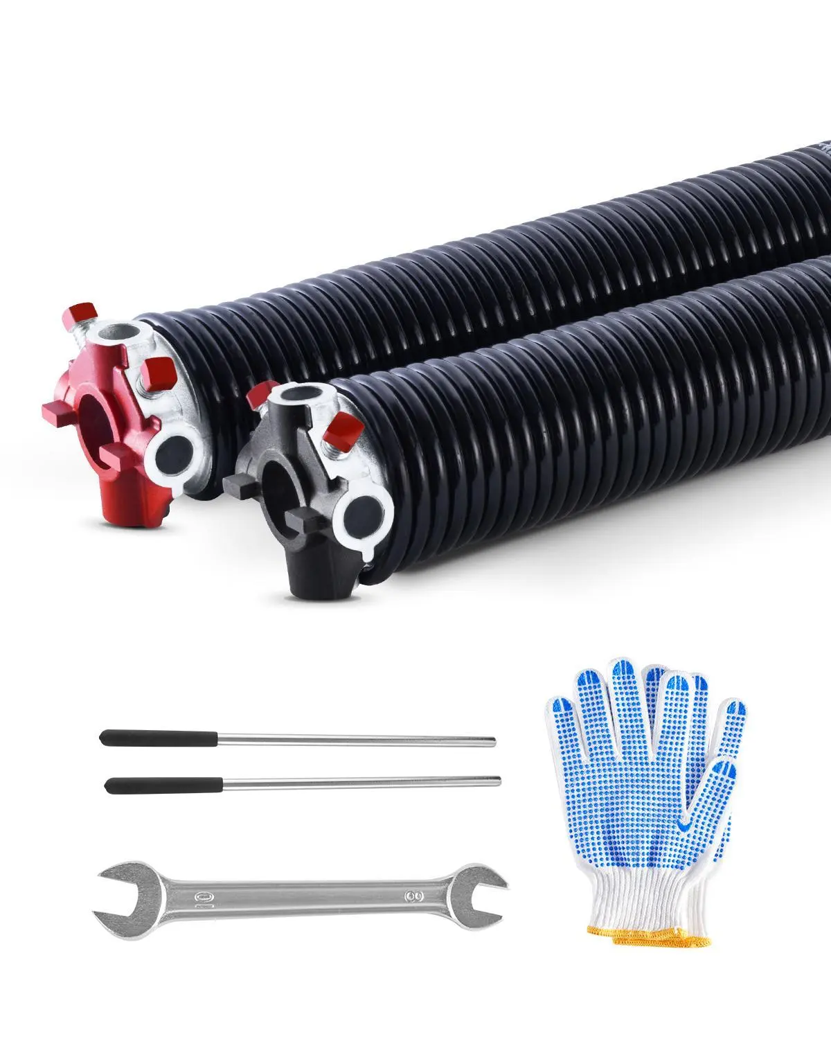 VEVOR Garage Door Torsion Springs Full Kit, 0.25x2x31in Spring Steel Pair, 16000 Cycles, Electrophoresis Black Coated Replacement, Non-Slip Winding Bars, Gloves, Mounting Wrench for DIY Users, Corrosion Res, Longer Lifespan