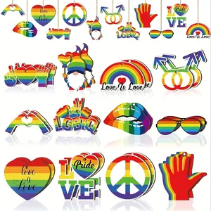 12/24/36 Piece Lgbt Pride Wooden Hanging Decorations, Rainbow Wood Tree Ornaments, Wedding Party Supplies, Lgbtq+ Decoration