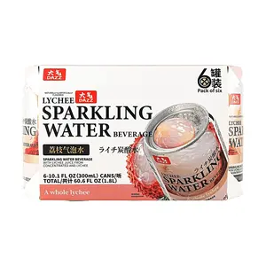 DAZZ Lychee Sparkling Water 6-Pack, 300ml Cans - Refreshing Fruit Flavored Drink