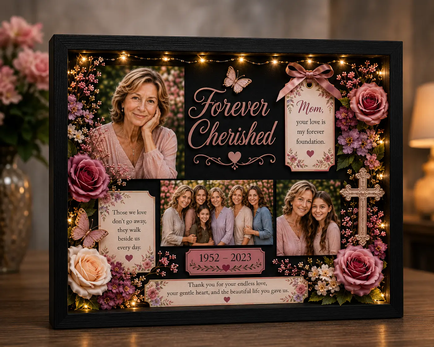 Personalized Mother Memorial Flower Shadow Box | Heaven's Angel Keepsake