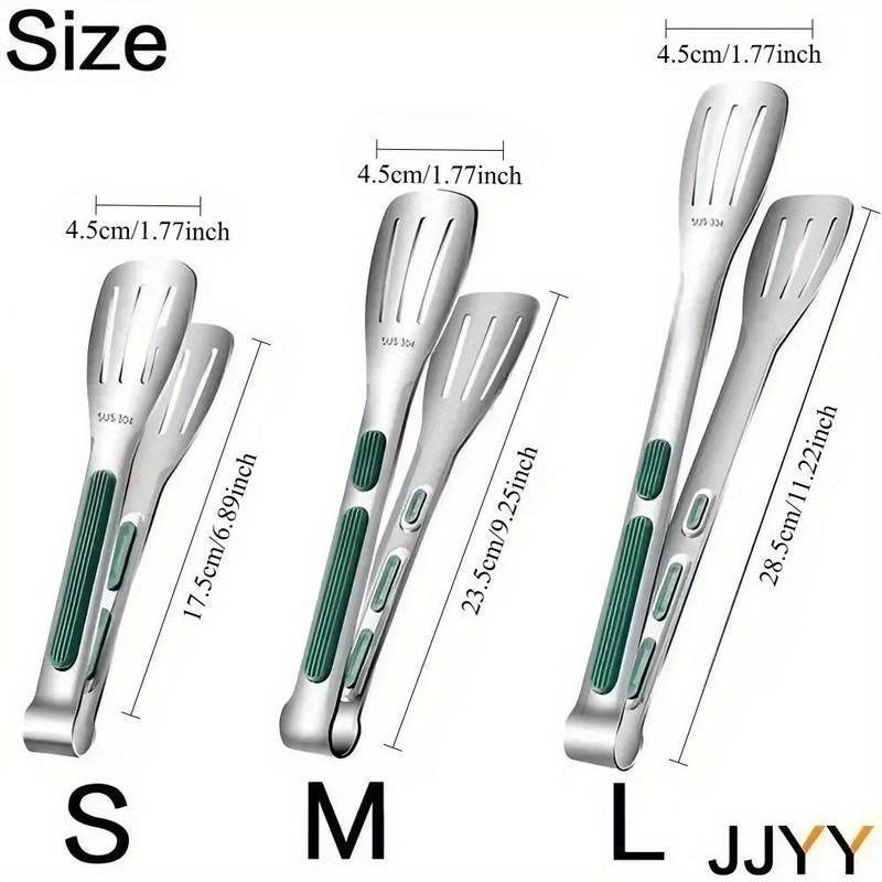 Stainless Steel Kitchen Tong Set - Anti-Slip Heat-Resistant Grip, Widened 3-Line Slotted Heads for Easy Clamping (Steaks, BBQ, Pasta, Salads), Easy Clean for Versatile Use Set of , Green