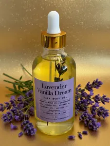 Lavender Vanilla Body Oil with Real Lavender Flowers – Hydrating Glow Oil, Relaxing Aromatherapy Moisturizer, Natural Skin Nourishing Oil