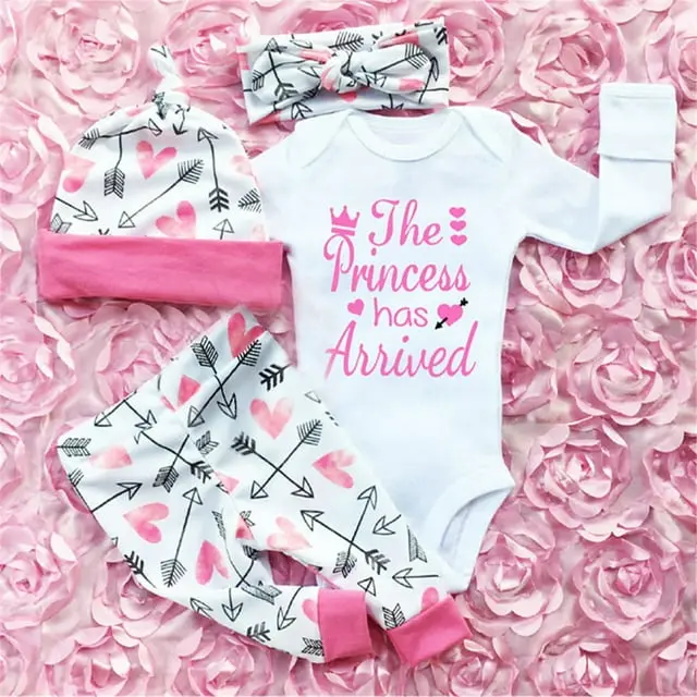 4Pcs Newborn Infant Baby Girl 3 6 12 18 Months Clothes Set Romper Bodysuit+Pants Leggings Outfit