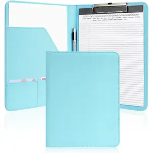 Faux Leather Professional Padfolio with Clipboard Portfolio Folder Binder 8.5 x 11 Legal Pad Holder for A4 Letter Size Notepad Writing Pad Ideal Organizer for Business Office Conference Blue