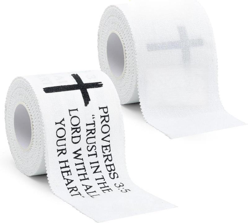 2Pcs Christian Cross Athletic Sports Wrap Tape 2in x 23ft Jesus Cotton Zinc Oxied White Wrist Tape for Muscle Strapping, Joint Stability, Wrist & Knee Tennis Baseball Soccer Boxing