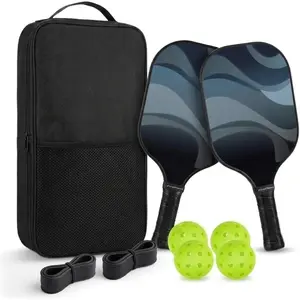 Fiberglass Pickleball Paddle Set Pack of 2 with 4 Pickleballs and Storage Bag | Multi-Layered Textured Indoor and Outdoor Pickleball Paddles