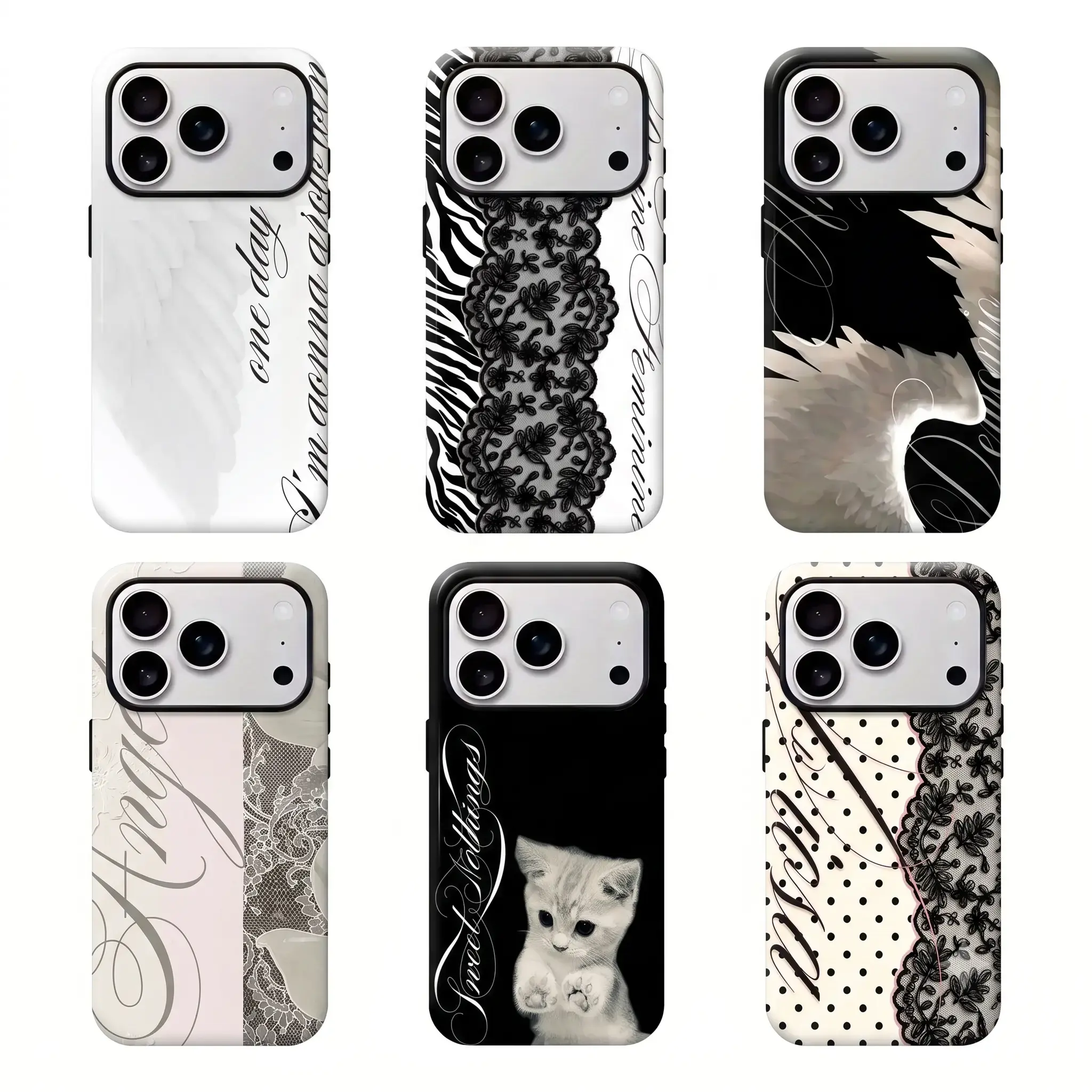 Women's Angel Wing & Lace Magnetic Smartphone Case - 2-in-1 Korean Aesthetic Coquette Print, Shockproof Hard PC+TPU Bumper, Slim Waterproof Camera-Safe Casing for iPhone Series (17,16,15,14,13,12,11) | Mobile Device Accessories for Handheld Protection