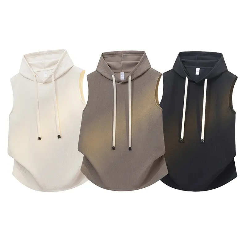 Men's Hooded Sleeveless Vest - Casual Solid Color, Relaxed Fit, Lightweight Breathable Tank Top for Summer Fashion