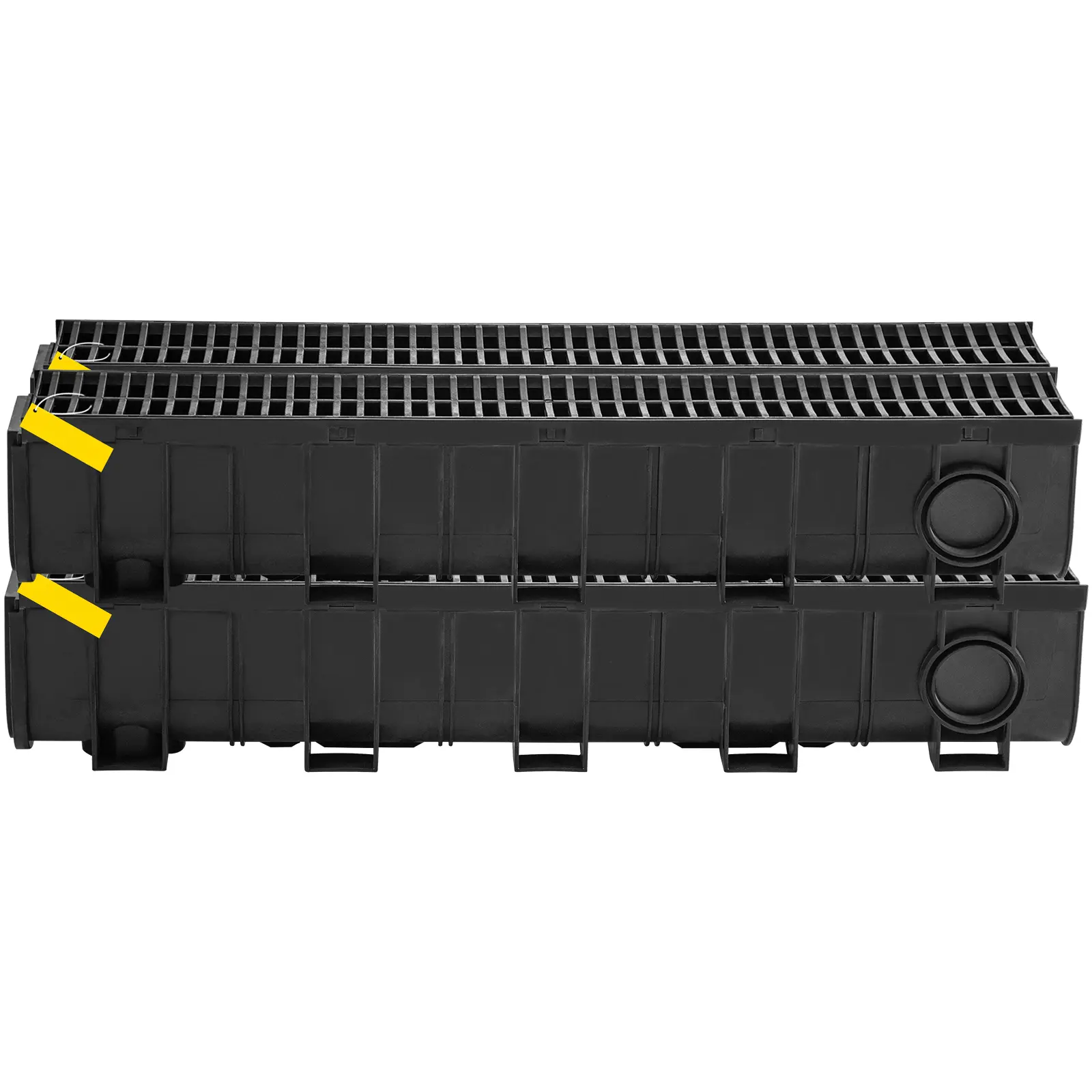 Trench Drain System, Channel Drain with Plastic Grate, 5.9x7.5-Inch HDPE Drainage Trench, Black Plastic Garage Floor Drain, 4x39 Trench Drain Grate, with 4 End Caps, for Garden, Driveway-4 Pack