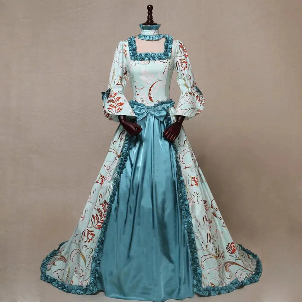 Plus Size Medieval Victorian Party Princess Dress Queen Floor Cos Renaissance Luxury Vintage Printed Gown Robe Dresses For Lady