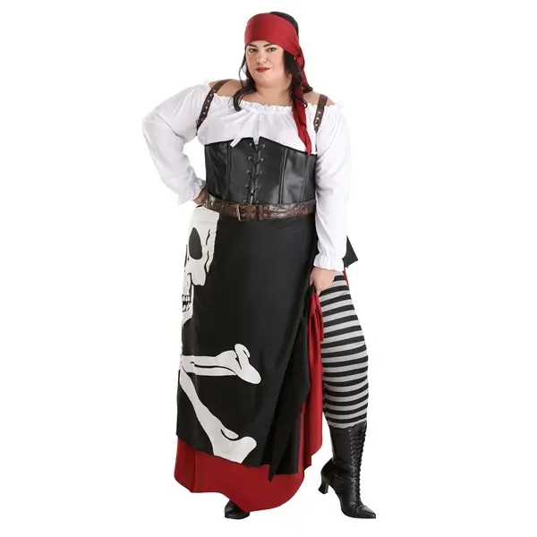 Plus Size Women's Skeleton Flag Rogue Pirate Costume