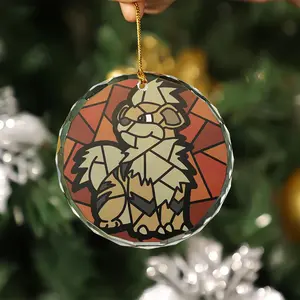 Personalized Growlithe Poké Glass Ornament, Poké Christmas Tree Decoration, Decor Home, 2D Flat