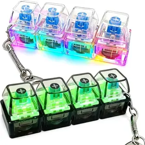 Glowing Keyboard Fidget Toy, 4-In-1 Decompression Button Keychain,Stress Relief Clicker Fidget Keyboard, Boost Focus and Calm Anxiety for Library Office Home
