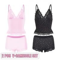 V-Camisole Set(Pink/Black Floral)