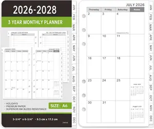2026-2028 Monthly Planner Refill A6 Size Planner Inserts with 6-Hole Punched January 2026