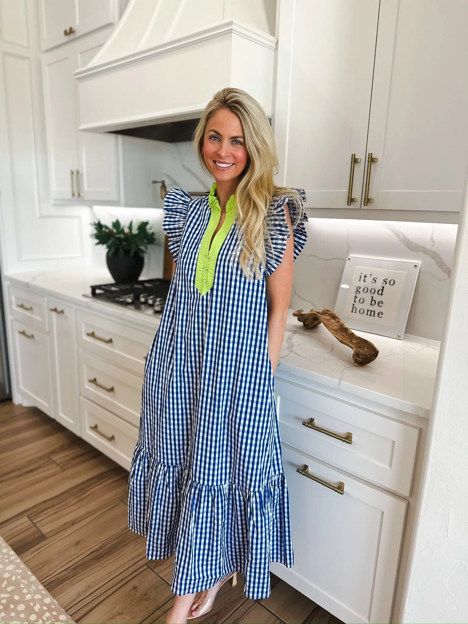 Entro Blue and White Gingham Cotton Midi Dress - TikTok Shop