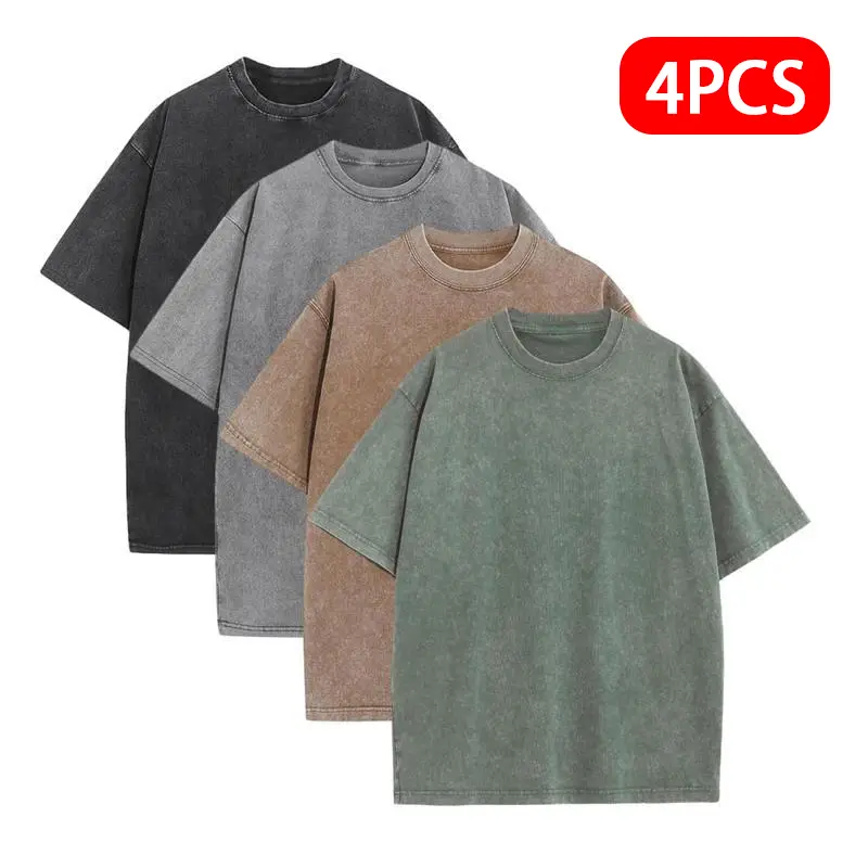 1/4 Pack Oversized Men’s Fitness T Shirts Vintage Heavyweight Pure Cotton Loose Sports Tee, Acid Wash Style, Summer Sport Top tiktokshopspringglowup