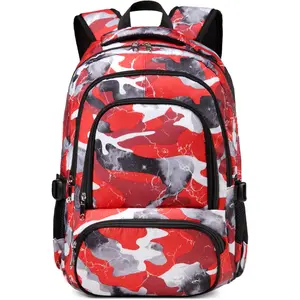 Backpack for Boys and Girls Elementary Primary Middle School Bags  to School Bookbags Mochila Escolares para Ninas 17 Inch Aged 8-10 Camo Red