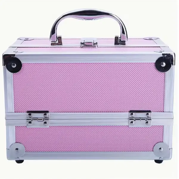 Makeup Case Organizer Makeup Box Cosmetic Train Case with Mirror | Cosmetic Box Portable Makeup Box Organizer 2 Trays Makeup Storage with Locking for Makeup Artist Nail Tech Kits Shiny Star