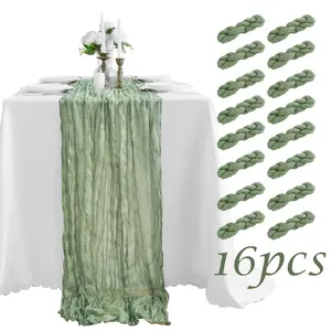 16pcs 10ft Cheesecloth Table Runner, Bohemian Sheer Cheese Cloth, Elegant and Romantic Table Runner Bulk, for Birthday, Banquet, Party, Wedding, Bridal Shower Decor