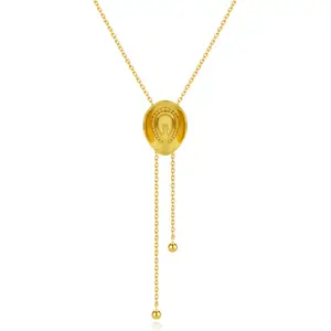 Golden Western Women's Cowboy Hat Necklace Western Style Long Chain Clavicle Chain Matching Clothing Hypoallergenic Hand Stamped Saddle Textures Matte Finish
